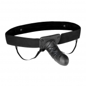 Чёрный полый страпон с вибрацией Unisex Vibrating Hollow Strap-On - 14 см. - Lux Fetish - купить с доставкой в Королеве