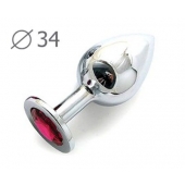 Коническая серебристая анальная втулка с малиновым кристаллом - 8,2 см. - Anal Jewelry Plug - купить с доставкой в Королеве