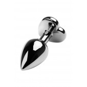 Серебристая коническая анальная пробка с красным кристаллом-сердечком - 7 см. - ToyFa - купить с доставкой в Королеве