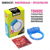 Голубое эрекционное виброкольцо Luxe VIBRO  Райская птица  + презерватив - Luxe - в Королеве купить с доставкой