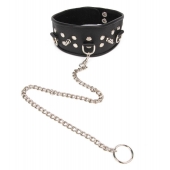 Черный ошейник с шипами и металлическим поводком-цепочкой - Notabu - купить с доставкой в Королеве