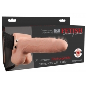 Телесный перезаряжаемый вибрострапон 7  Hollow Rechargeable Strap-on with Balls - 20,3 см. - Pipedream - купить с доставкой в Королеве