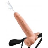 Телесный полый страпон с имитацией эякуляции 7.5  Hollow Squirting Strap-On with Balls Flesh - 21,6 см. - Pipedream - купить с доставкой в Королеве