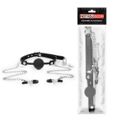 Черный кляп-шарик с зажимами на соски на металлической цепочке - Notabu - купить с доставкой в Королеве