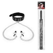 Черный ошейник с зажимами на соски на цепочке - Notabu - купить с доставкой в Королеве