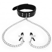 Черный ошейник с зажимами на соски на цепочке - Notabu - купить с доставкой в Королеве