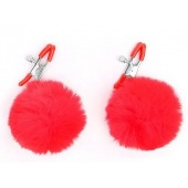 Зажимы для сосков с красным пушком - Notabu - купить с доставкой в Королеве