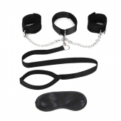 Чёрный ошейник с наручниками и поводком Collar Cuffs   Leash Set - Lux Fetish - купить с доставкой в Королеве