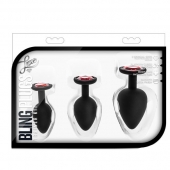Набор черных анальных пробок с красным кристаллом-сердечком Bling Plugs Training Kit - Blush Novelties - купить с доставкой в Королеве