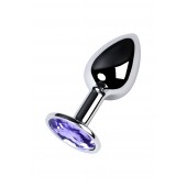 Серебристая конусовидная анальная пробка с фиолетовым кристаллом - 7 см. - ToyFa - купить с доставкой в Королеве