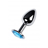 Серебристая конусовидная анальная пробка с голубым кристаллом - 7 см. - ToyFa - купить с доставкой в Королеве