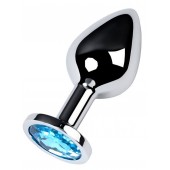 Серебристая конусовидная анальная пробка с голубым кристаллом - 8 см. - ToyFa - купить с доставкой в Королеве