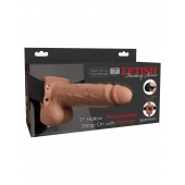 Кофейный перезаряжаемый вибрострапон 7  Hollow Rechargeable Strap-on with Balls - 20,3 см. - Pipedream - купить с доставкой в Королеве