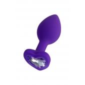 Фиолетовая анальная втулка Diamond Heart с прозрачным кристаллом - 7 см. - ToyFa - купить с доставкой в Королеве
