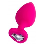 Розовая анальная втулка Diamond Heart с прозрачным кристаллом - 9,5 см. - ToyFa - купить с доставкой в Королеве