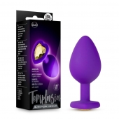 Фиолетовая анальная пробка Bling Plug Medium с золотистым стразом - 8,3 см. - Blush Novelties - купить с доставкой в Королеве