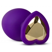 Фиолетовая анальная пробка Bling Plug Large с золотистым стразом - 9,5 см. - Blush Novelties - купить с доставкой в Королеве
