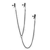 Черные зажимы на соски и клитор на цепочке DELUXE NIPPLE   CLIT CLAMPS - Dream Toys - купить с доставкой в Королеве