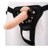 Телесный страпон на черных трусиках STRAP ON REAL DILDO - 20 см. - Dream Toys - купить с доставкой в Королеве
