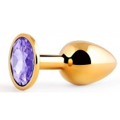 Золотистая анальная пробка с фиолетовым стразом - 7,2 см. - Anal Jewelry Plug - купить с доставкой в Королеве