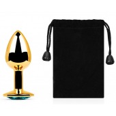 Золотистая анальная пробка с голубым стразом - 7,2 см. - Anal Jewelry Plug - купить с доставкой в Королеве