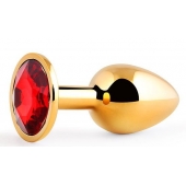 Золотистая анальная пробка с красным стразом - 7,2 см. - Anal Jewelry Plug - купить с доставкой в Королеве