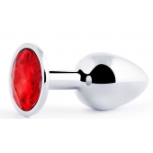 Серебристая анальная пробка с красным стразом - 7,2 см. - Anal Jewelry Plug - купить с доставкой в Королеве