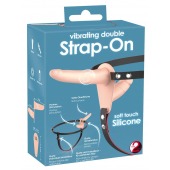 Телесный двойной вибрострапон с вибрацией Vibrating Double Strap-On - 15 см. - Orion - купить с доставкой в Королеве