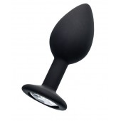 Черная анальная втулка с прозрачным стразом - 7,2 см. - POPO Pleasure - купить с доставкой в Королеве