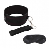 Черный ошейник с длинным поводком Collar and Leash Set - Lux Fetish - купить с доставкой в Королеве
