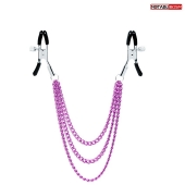 Оригинальные зажимы на соски с тройной розовой цепочкой - Notabu - купить с доставкой в Королеве