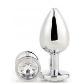 Серебристая анальная втулка с прозрачным кристаллом - 7,1 см. - Dream Toys - купить с доставкой в Королеве