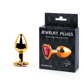 Золотистая анальная пробка с малиновым кристаллом-сердечком - 7 см. - Anal Jewelry Plug - купить с доставкой в Королеве