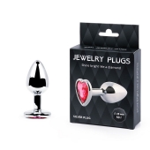 Серебристая анальная пробка с малиновым кристаллом-сердечком - 7 см. - Anal Jewelry Plug - купить с доставкой в Королеве