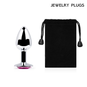 Серебристая анальная пробка с малиновым кристаллом - 7,2 см. - Anal Jewelry Plug - купить с доставкой в Королеве