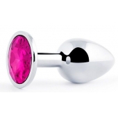 Серебристая анальная пробка с малиновым кристаллом - 7,2 см. - Anal Jewelry Plug - купить с доставкой в Королеве
