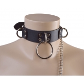 Черный кожаный ошейник Big Ring - Sitabella - купить с доставкой в Королеве
