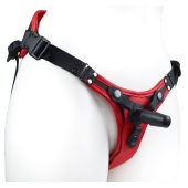 Красно-черный женский пояс с 2 способами крепления насадок и вагинальной пробкой - LOVETOY (А-Полимер) - купить с доставкой в Королеве