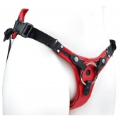 Красно-черный женский пояс с 2 способами крепления насадок и вагинальной пробкой - LOVETOY (А-Полимер) - купить с доставкой в Королеве