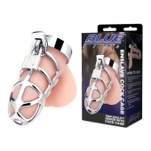 Серебристая металлическая клетка для члена с замком Enslave Cock Cage - BlueLine - купить с доставкой в Королеве