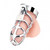 Серебристая металлическая клетка для члена с замком Enslave Cock Cage - BlueLine - купить с доставкой в Королеве