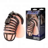 Черная металлическая клетка с замком Deluxe Chastity Cage - BlueLine - купить с доставкой в Королеве