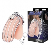 Серебристая металлическая клетка с анальным стимулятором Cock Cage - BlueLine - купить с доставкой в Королеве