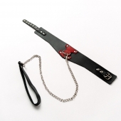 Черный широкий ошейник с красным декором и поводком - Crazy Handmade - купить с доставкой в Королеве