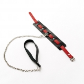 Черный ошейник с красным ремешком и поводком - Crazy Handmade - купить с доставкой в Королеве