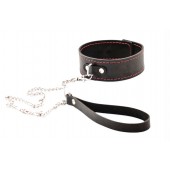 Черный широкий ошейник с красной строчкой и поводком - Crazy Handmade - купить с доставкой в Королеве