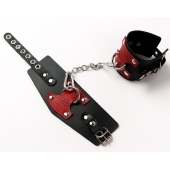 Черные кожаные оковы с красными вставками - Crazy Handmade - купить с доставкой в Королеве