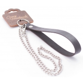 Серебристый металлический поводок с кожаной черной ручкой - 80 см. - Crazy Handmade - купить с доставкой в Королеве