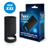 Черная открытая насадка на пенис с кольцом для мошонки XXL-size - 9,4 см. - Sex Expert - в Королеве купить с доставкой