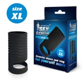 Черная открытая насадка на пенис с кольцом для мошонки XL-size - 8,9 см. - Sex Expert - в Королеве купить с доставкой